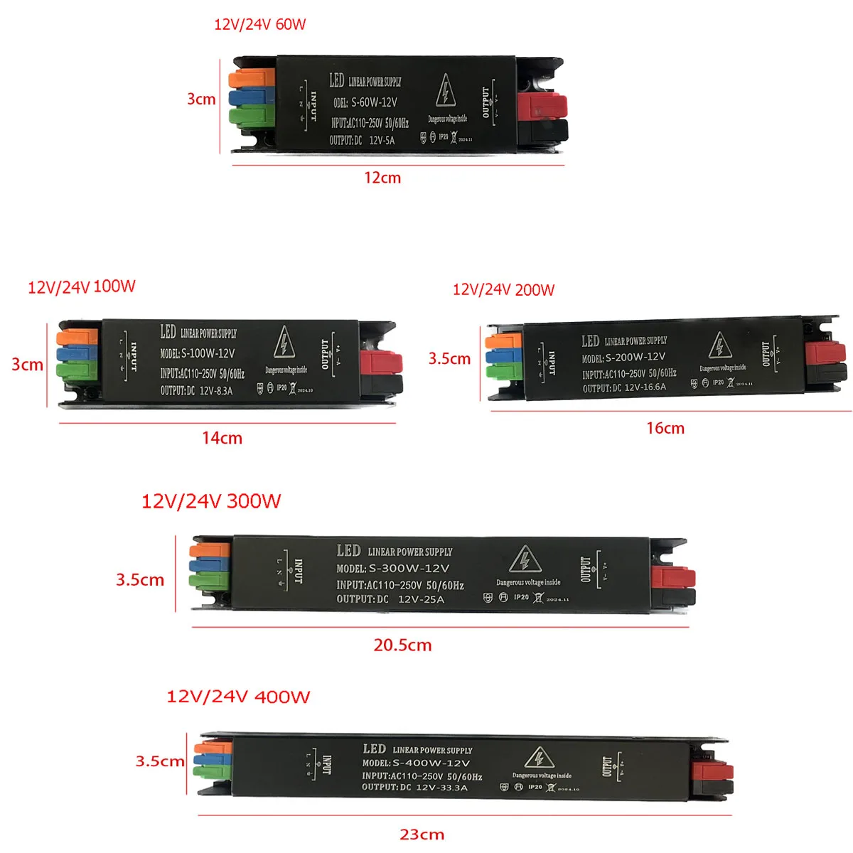 AC 110V 220V to DC 12V 24V LED Switching Power Supply Adapter 60W 100W 200W 300W 400W Ultra Thin Lighting Transformers Driver