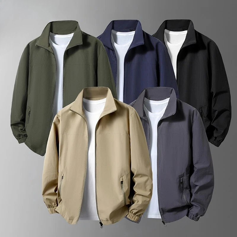 

Autumn New Simple Solid Color Men Casual Loose Jacket Fashion Plus Size Male Long Sleeved Coat Waterproof Outwear