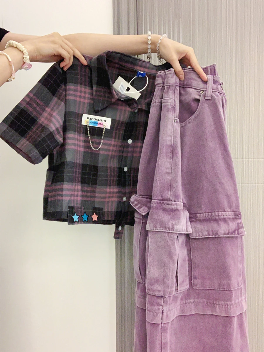 

Dopamine Purple Workwear Jeans Women's Summer Thin High Waist Loose Wide Leg Floor-Length Pants Hiphop Spicy Girl Jeans