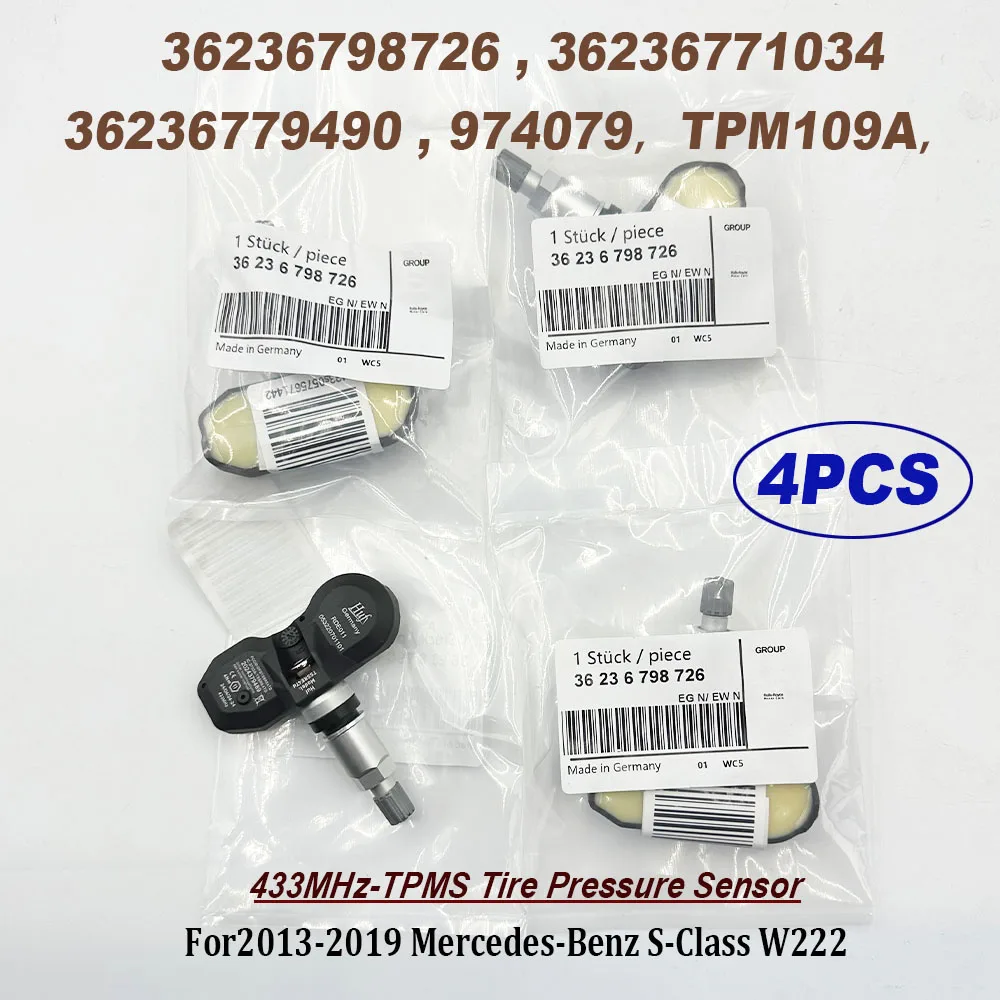 4PCS 36236798726 TPMS 433MHz Tire Pressure Monitor Sensor 36236779490 36236771034 TPM109A 974079 For B-MW 335i 528i 550i 750i X5