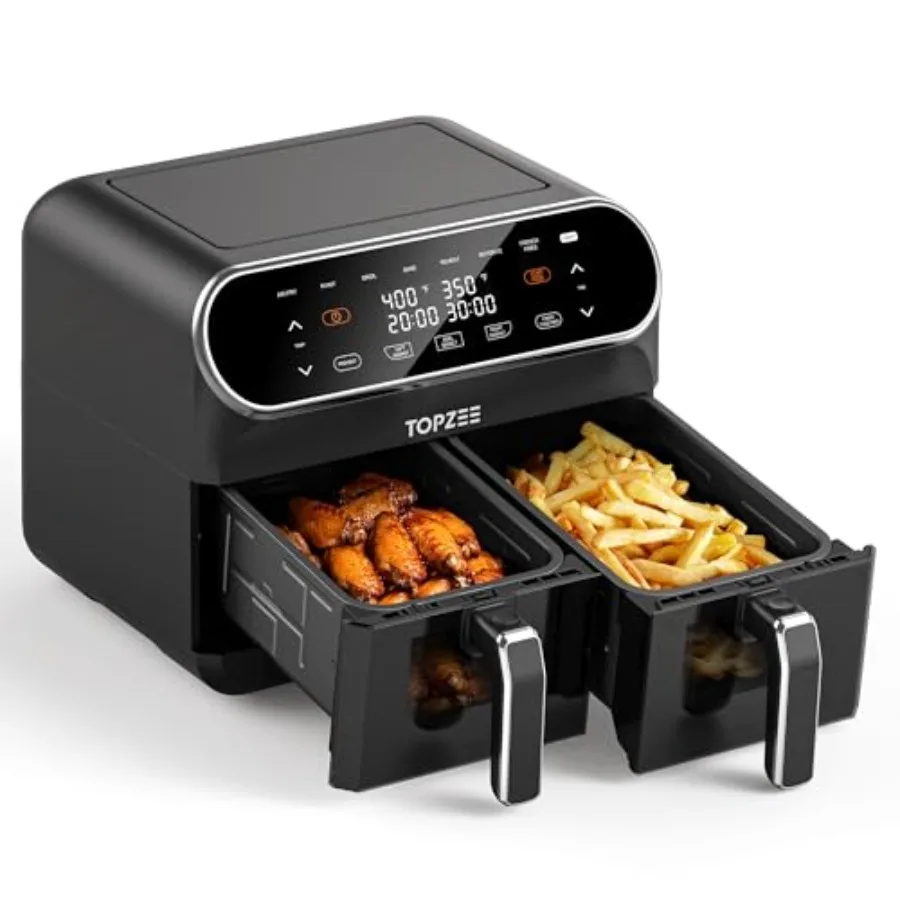 

8QT Dual Basket Air Fryer with Dual Independent Zones for Family Use Black 90400F Temperature Range Low-Oil Cooking 8 Cooking P
