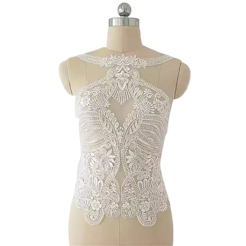 

New Exquisite Nail Bead Embroidery Decal Mesh Fabric， High-end Wedding Dress Clothing Handmade DIY Decorative Accessories