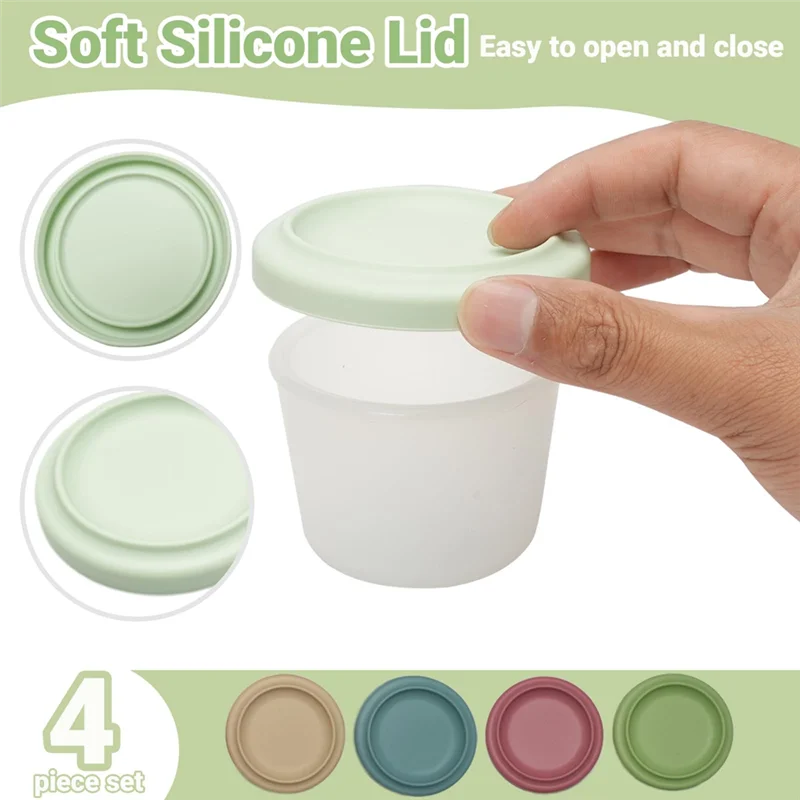 

Fresh Bento Style Lunch Containers 4 Pack-Silicone Snack Boxes 4 Oz Reusable Food Storage Pots With Lids Snacks Box Set