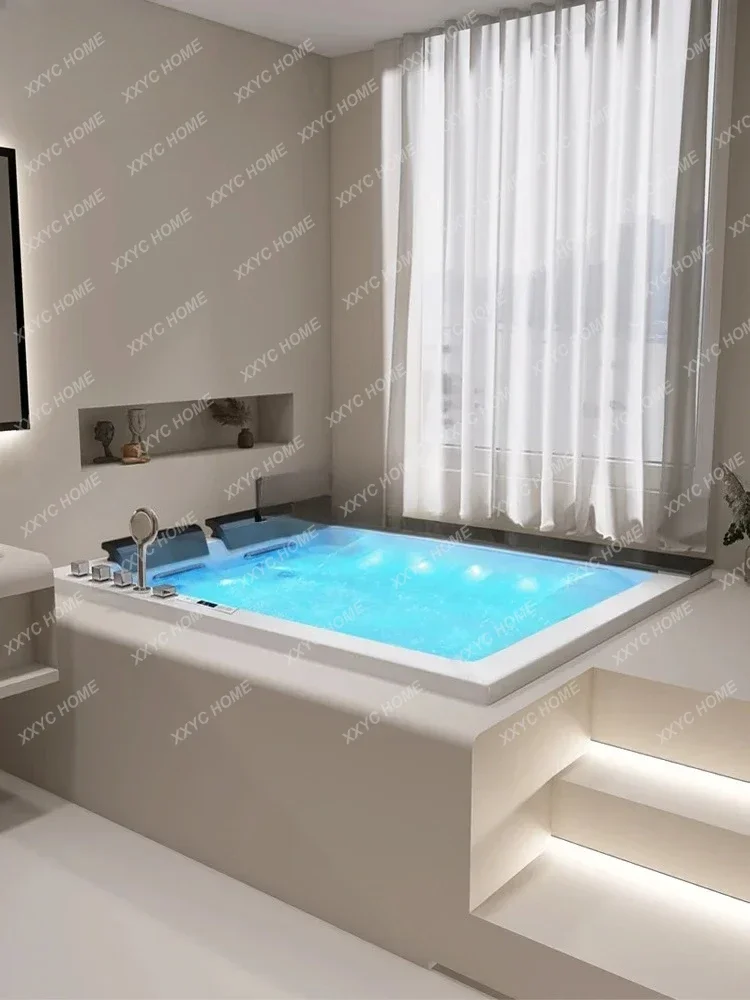 A Double couple jacuzzi embedded acrylic waterfall thermostatic bathtub basin