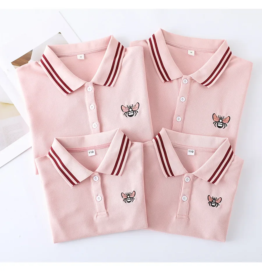 Family Matching Clothes Summer Mother Kids Dresses Cotton Couple Family Look Father Son Polo T-Shirts Tops Mom Daughter Dress