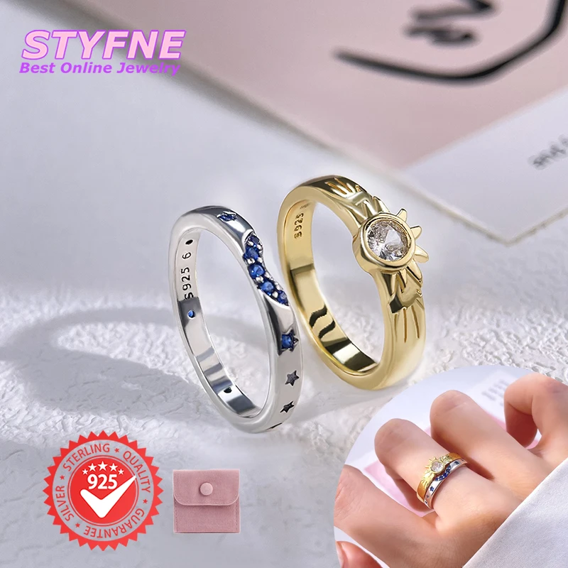 Women 925 Sterling Silver Star River Cosmic Combination Guardian Rings Anniversary Birthday Fashion Gifts for Mother Wife Girls