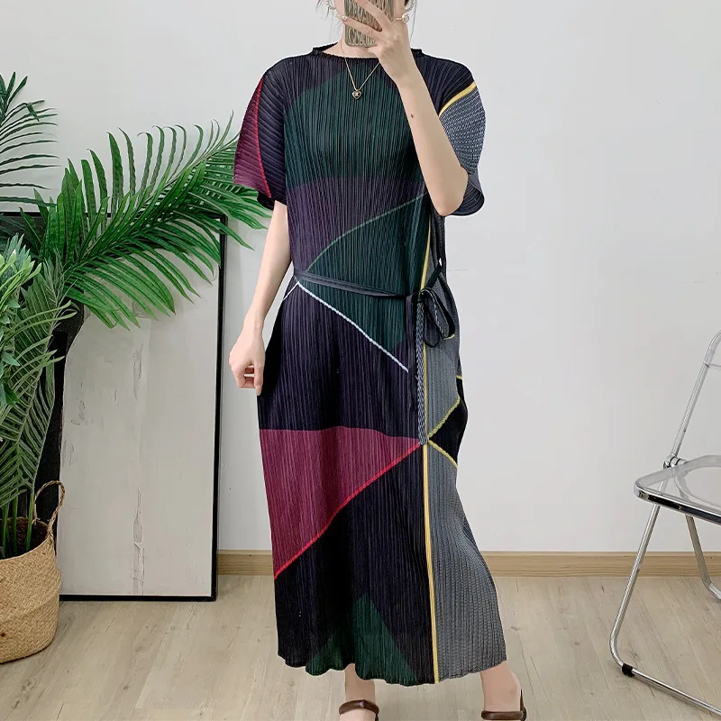 Pleats Pleated Dress Pear Shape Figure Simple Loose Skinny Long Dress French 2024 Autumn Wrap Sleeve Vest Dress Women Clothing