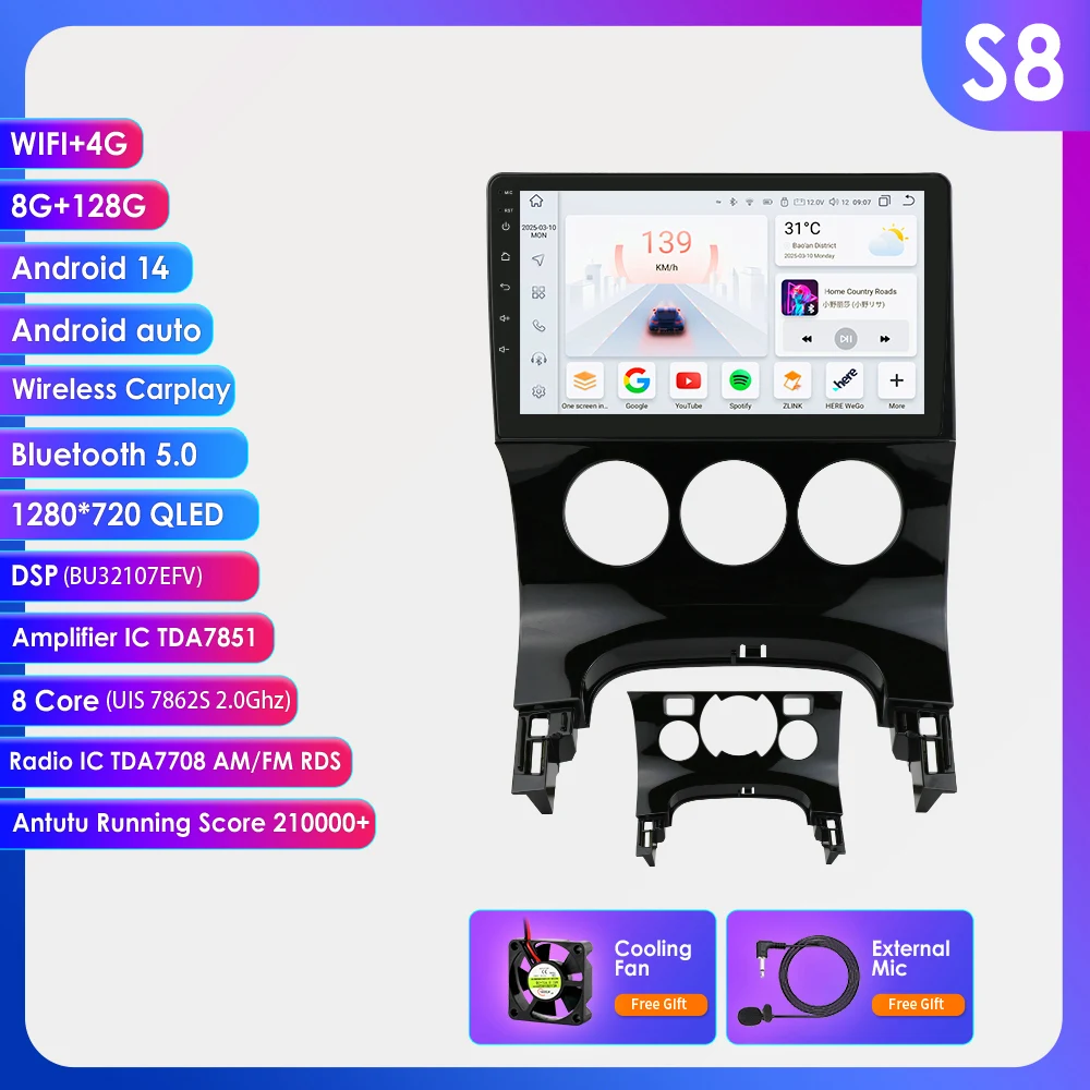 Hizpo 2 Din draadloze CarPlay Android Auto GPS navigatie voor Peugeot 3008 2009-2015 met WiFi, Bluetooth, touchscreen, videospeler, hoofdunit en 360 graden camera