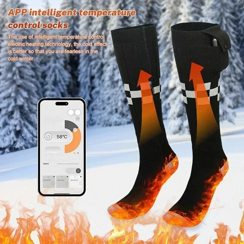 Heated Socks Remote Control Motorcycle Electric Heating Socks Rechargeable Battery Winter Thermal Thick Stockings Men Women