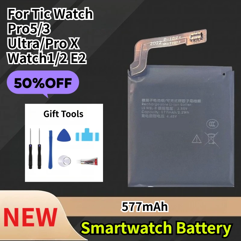 

577mAh Smartwatch Battery for Tic Watch Pro5/3 Ultra/Pro X Watch1/2 E2