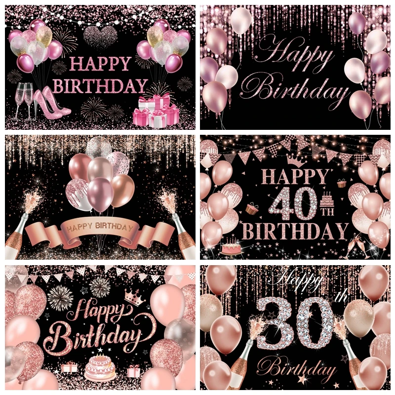 

Happy Birthday Backdrop Photography Adult Women Celebrate Glow Party Decor Background Photo Photographic for Photo Studio Props