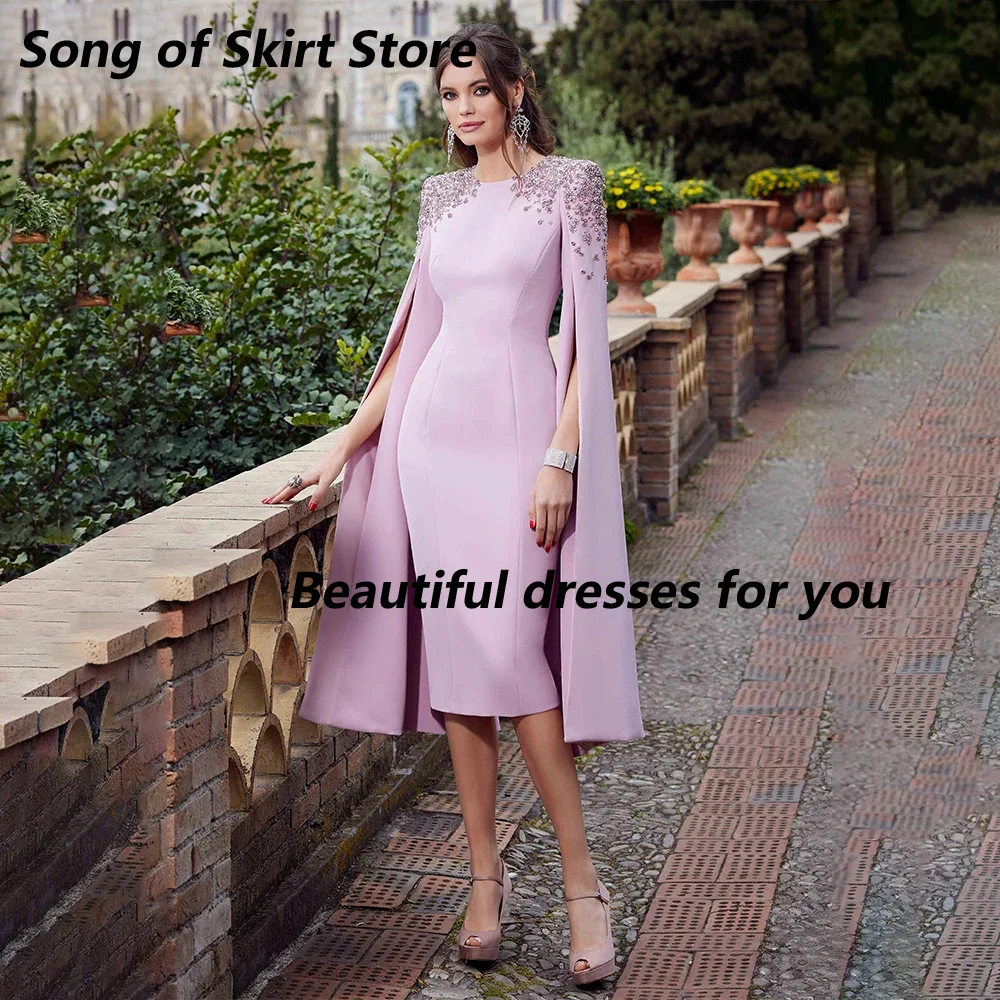 Customized Elegant Mother of The Bride Dress Lavender for Wedding Knee Length Sheath O Neck Beaded Luxury Guest Gowns Women 2026