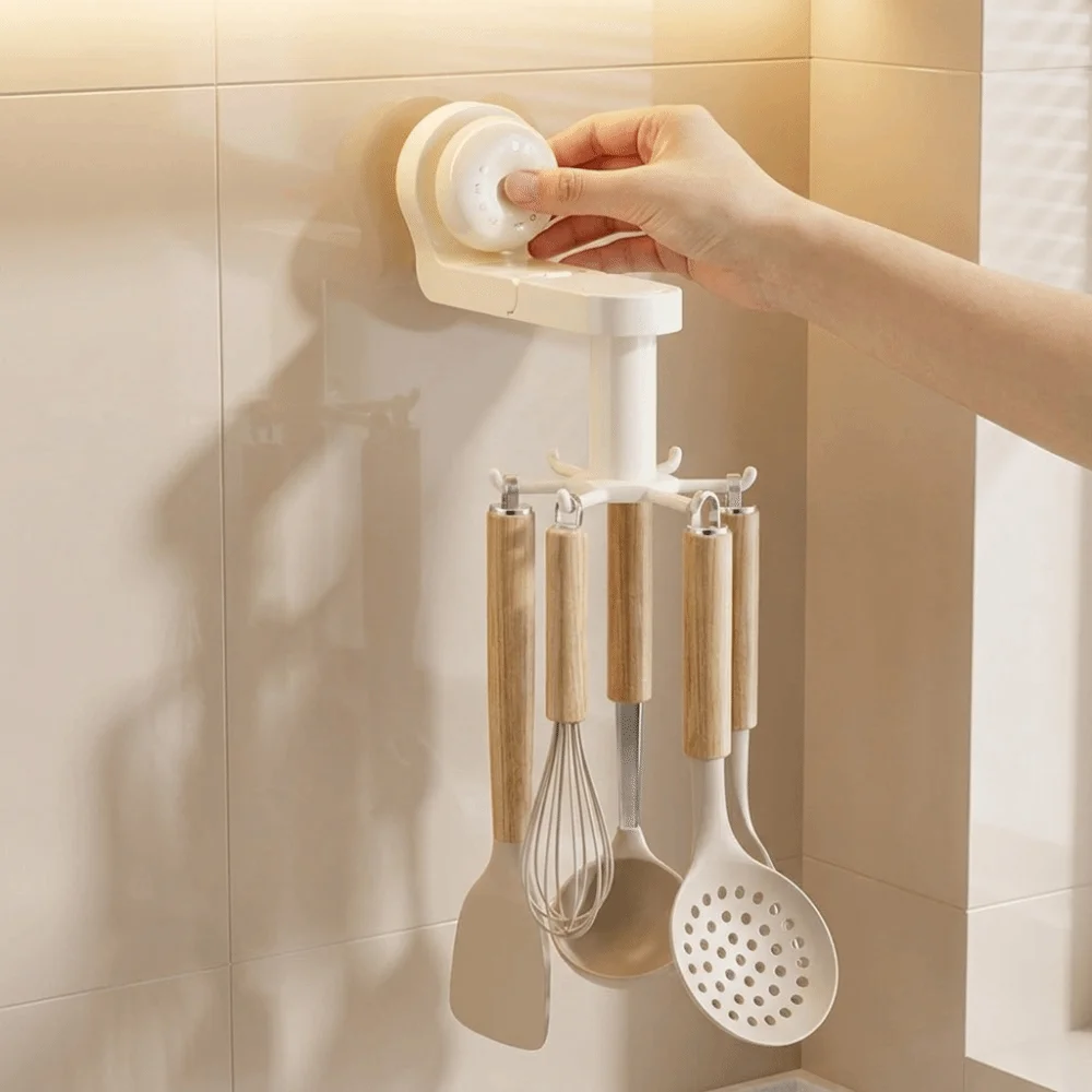 Rotatable Kitchen Rotating Hook Six-Claw with Suction Cup Wall Mounted Storage Rack Space-Saving Spatula Storage Rack Restaurant
