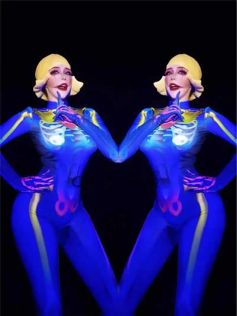 ชุดวันพีซพิมพ์ลายหลากสีเรืองแสงสุดเซ็กซี่สำหรับใส่ในไนท์คลับ บาร์ เต้นรำ  ชุดแสดง T Par GOGO  ชุดฮาโลวีน