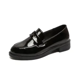 Women's Slip-On Loafers 2024 New Fashion High Heeled Platform Shoes Woman Small Black Leather Shoes Big Size 35-43