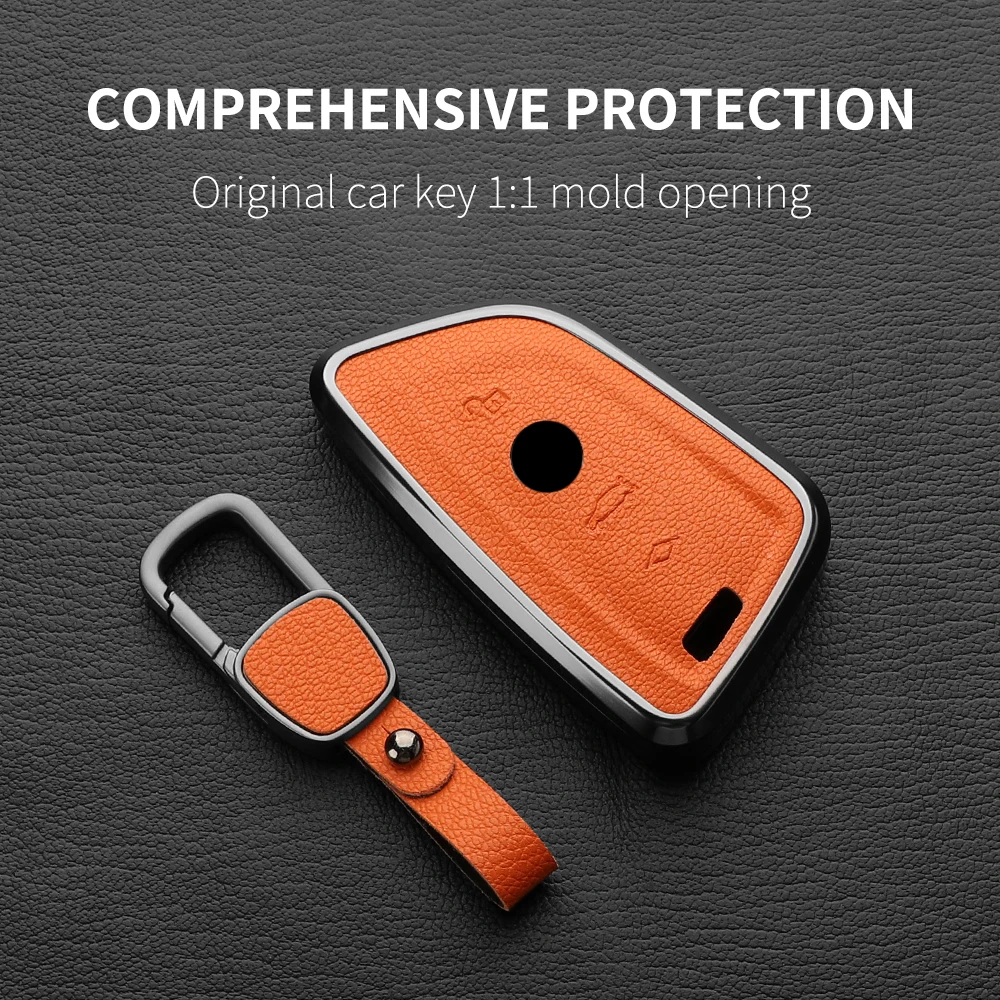 Aluminum Alloy Goatskin Car Key Case Cove For Bmw 1 3 5 7 Series x1 x3 x5 x7 F20 F48 F15 F16 G20 G28 G22 G23 G30 G12 Keychain