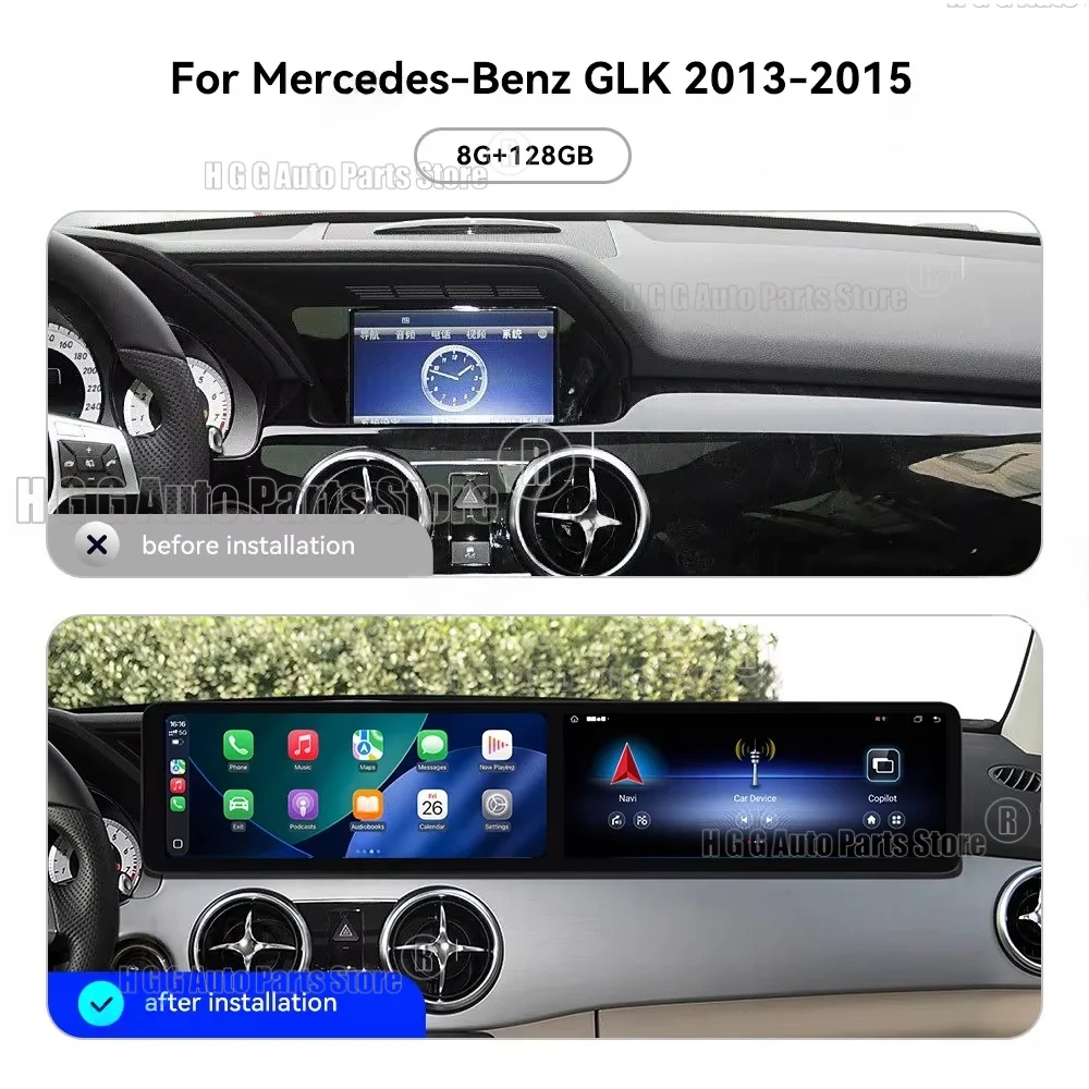 Dual 12.3inch Android Auto For Mercedes-Benz GLK 2013 2014 2015 Car Radio Stereo Carplay GPS HD Screen 8 CORE Navigation Device