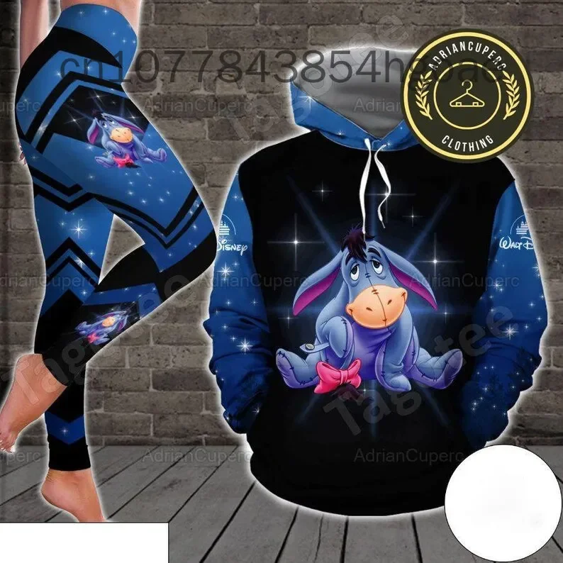 2024 New Disney Eeyore 3D Hoodie Women\'s Hoodie Yoga Pants Set Y2k Yoga Leggings Hoodie Fashion Sports Suit