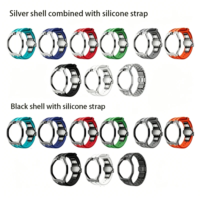 stainless-steel-mod-case-integrated-silicone-strap-for-swatch-x-ap-watch-metal-bezel-replacement-mod-kit-ready-watch-accessories