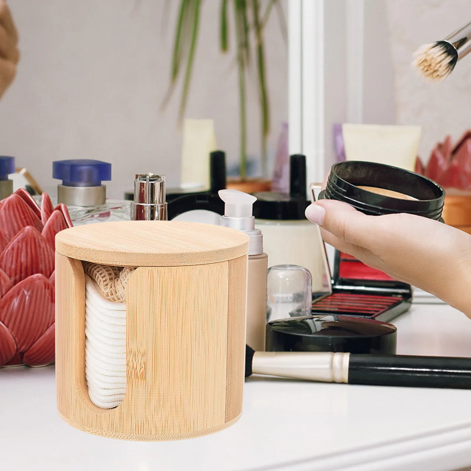 

1 set 1 Set Bamboo Case Makeup Remover Pads Reusable Cotton Rounds Soft Face Cleaning Tool Cosmetics Puff Makeup Sponge