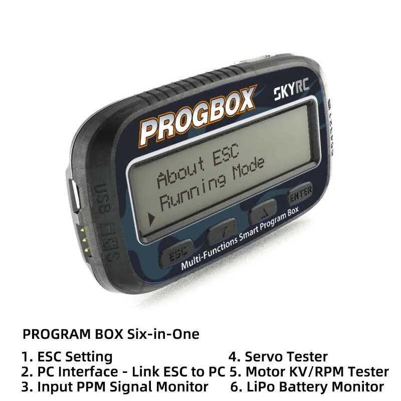 

1 шт. SKYRC PROGRAM BOX: блок для программирования ESC с карточкой настройки, тестером напряжения аккумулятора, сервотестером и спидометром двигателя.