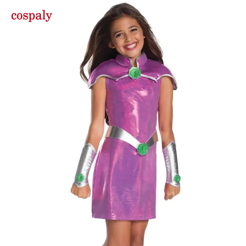 A 2020 new costume teen Starfire cosplay for kids tutu dress Halloween costume (3-9years) party dress