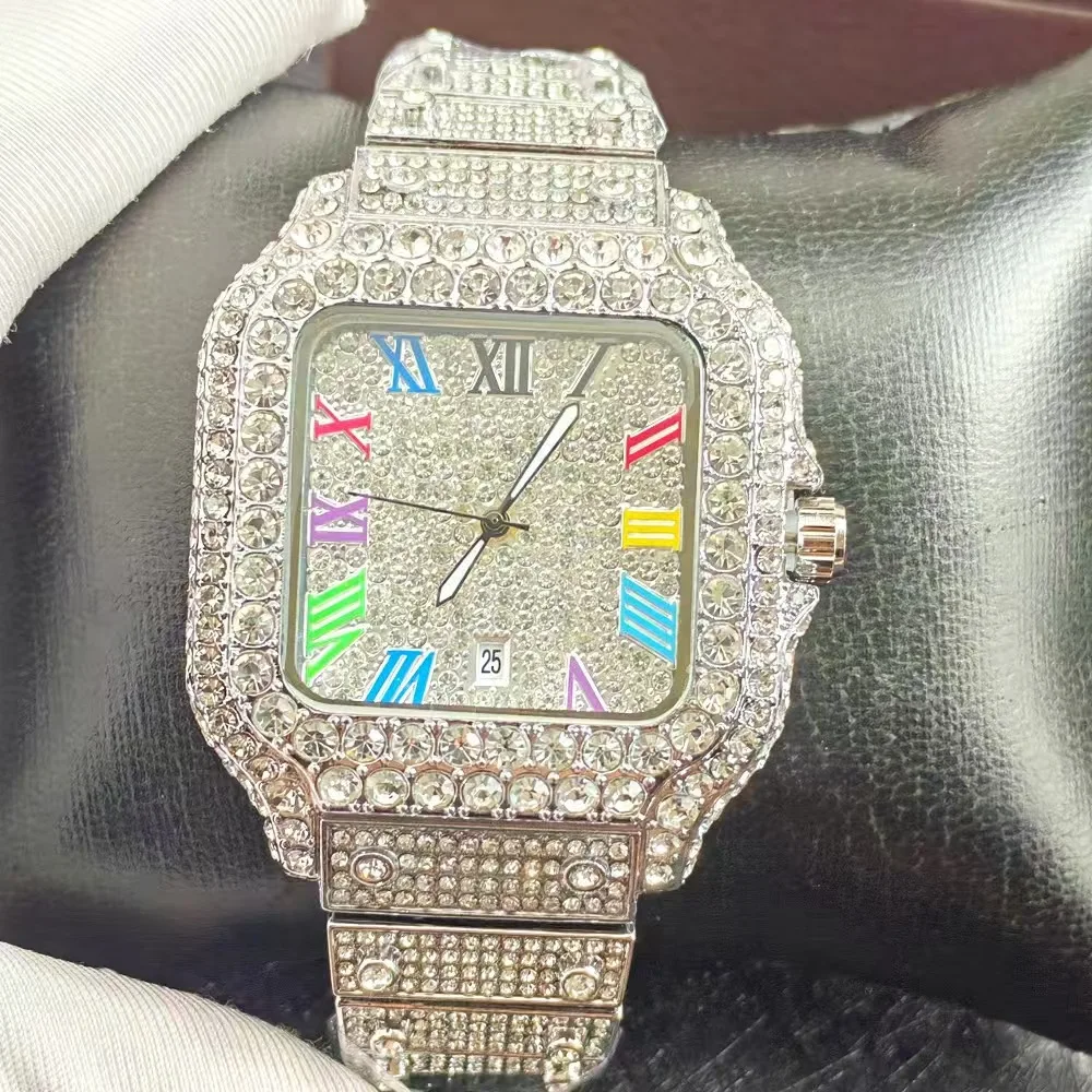 Hot Selling High Quality Luxury Hip Hop Trendy Ice Out Full Diamond Quartz Watches Men Steel Novelty Shiny Watch Man Clock Reloj