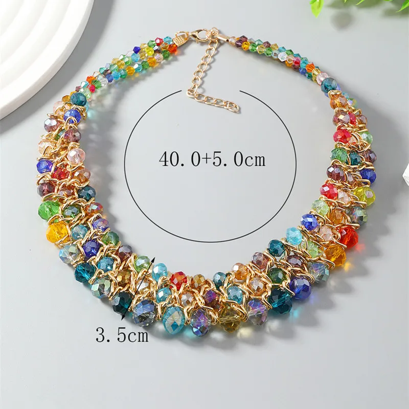 Fashion Necklace Jewelry on the Neck Multicolor Crystal Beads Multilayer Collar Necklace Handmade Choker Necklaces