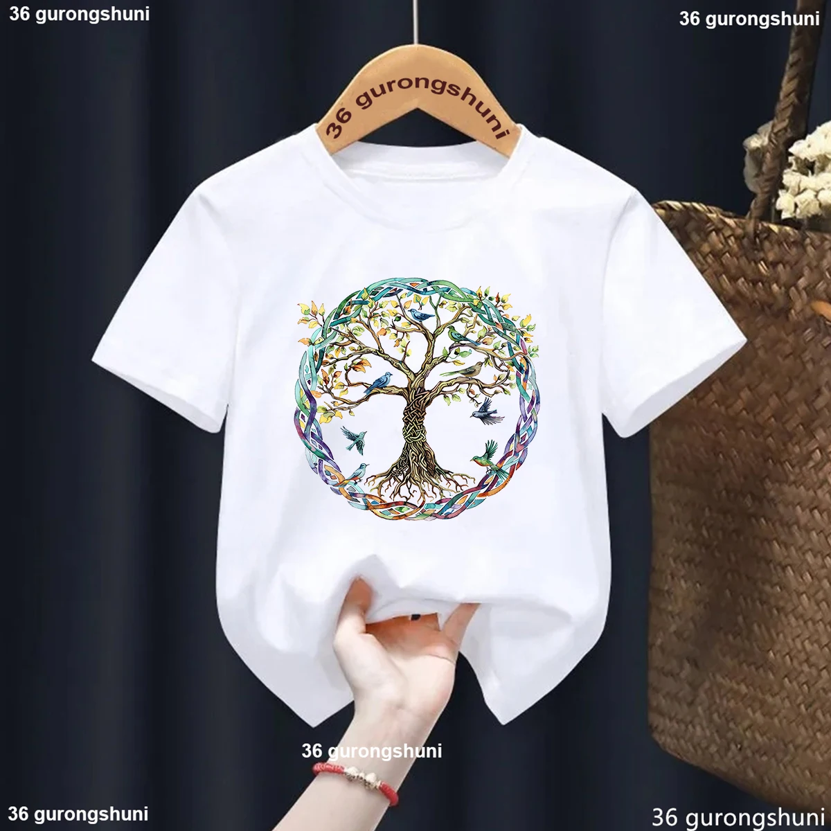 Kids Girls T Shirt Watercolor Tree Of Life Shirt Tops Toddler Tees Clothes Children Clothing Cartoon T-Shirts Short Sleeve Tops