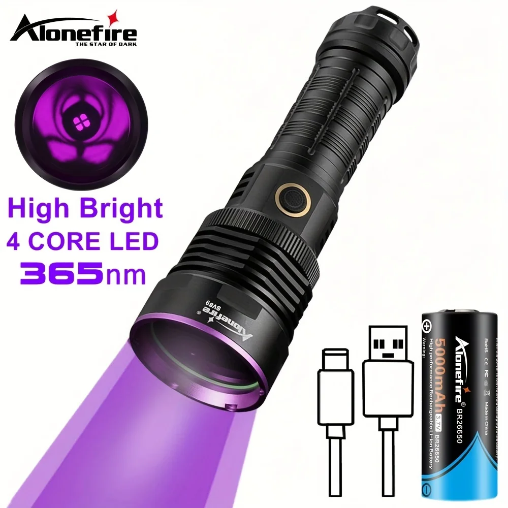 25W High Bright 365nm LED Ultraviolet Flashlight Ultra Violet UV Torch Pet Urine Stain Detector Tools Cat Moss Fungus Detection