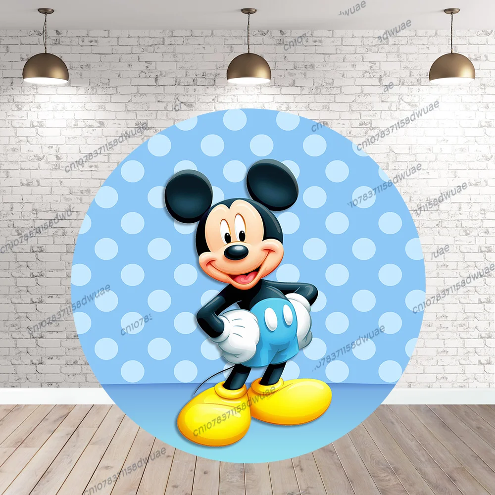 Disney Mickey Mouse Birthday Photo Backdrop Round&Cylinders Plinth Covers Photo Background Baby Shower Photography Backdrop ﻿