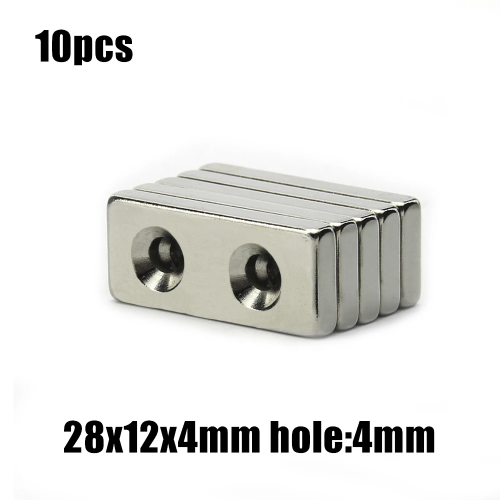 

10pcs 28x12x4mm hole:4mm double hole Block NdFeB Neodymium Magnet N35 28x12x4-4 mm Super Powerful Permanent Magnetic