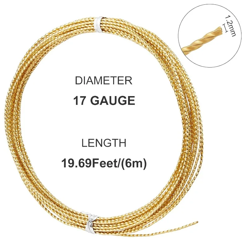 20FT 17 Gauge Golden Craft Brass Wire, 1.2mm Thick Round Jewelry Twisted Copper Wire for Beading Ring Making and Other Jewelr