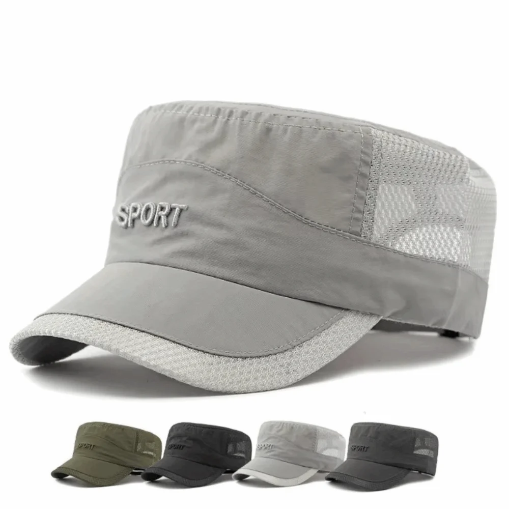 Cool Adjustable Flat Top Cap Breathable Sun Protection Mesh Sun Hat Polyester Casual Wear Quick Drying Cap Fishing view 5