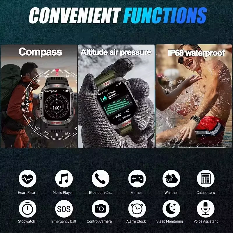 2024 neu für Huawei Xiaomi Militär GPS Smart Armband Männer Uhr Taschenlampe Kompass BT Call Outdoor Sport wasserdichte Smartwatch