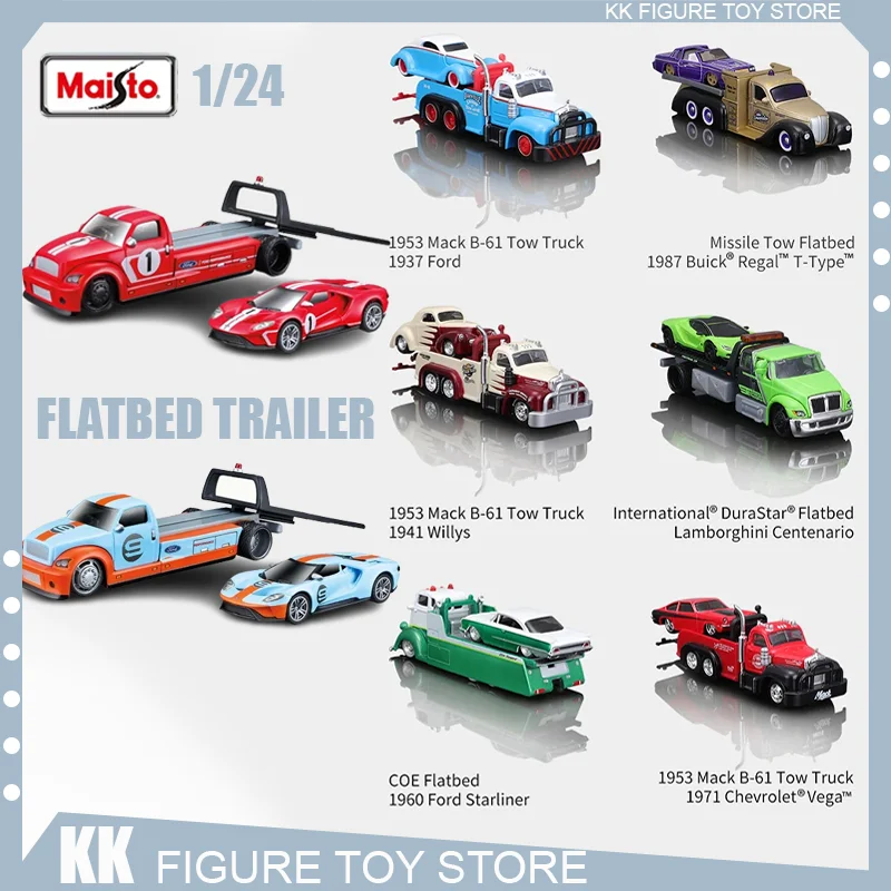 Maisto 1:64 Flatbed Trailer Car Toy Ford Gt Coe Flatbed Transport Trailer Diecast Model Edition Alloy Luxury Vehicle Kid Toy Gif