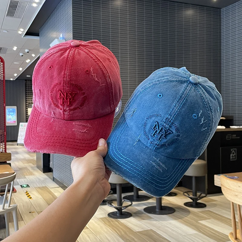 

Street Water-Washing Embroidery Half Soft Top Baseball Cap Men and Women Couple Wide Brim Peaked Cap Tide