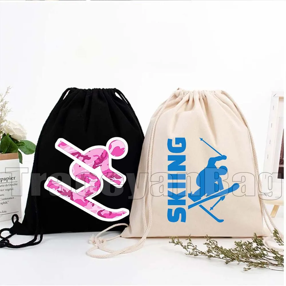 

Colorful Ski Like A Girl Tote Bag Mountain Skiing Lover Snowboard Cute Ski Jumper Canvas Drawstring Backpack Bags Gym Sackpacks