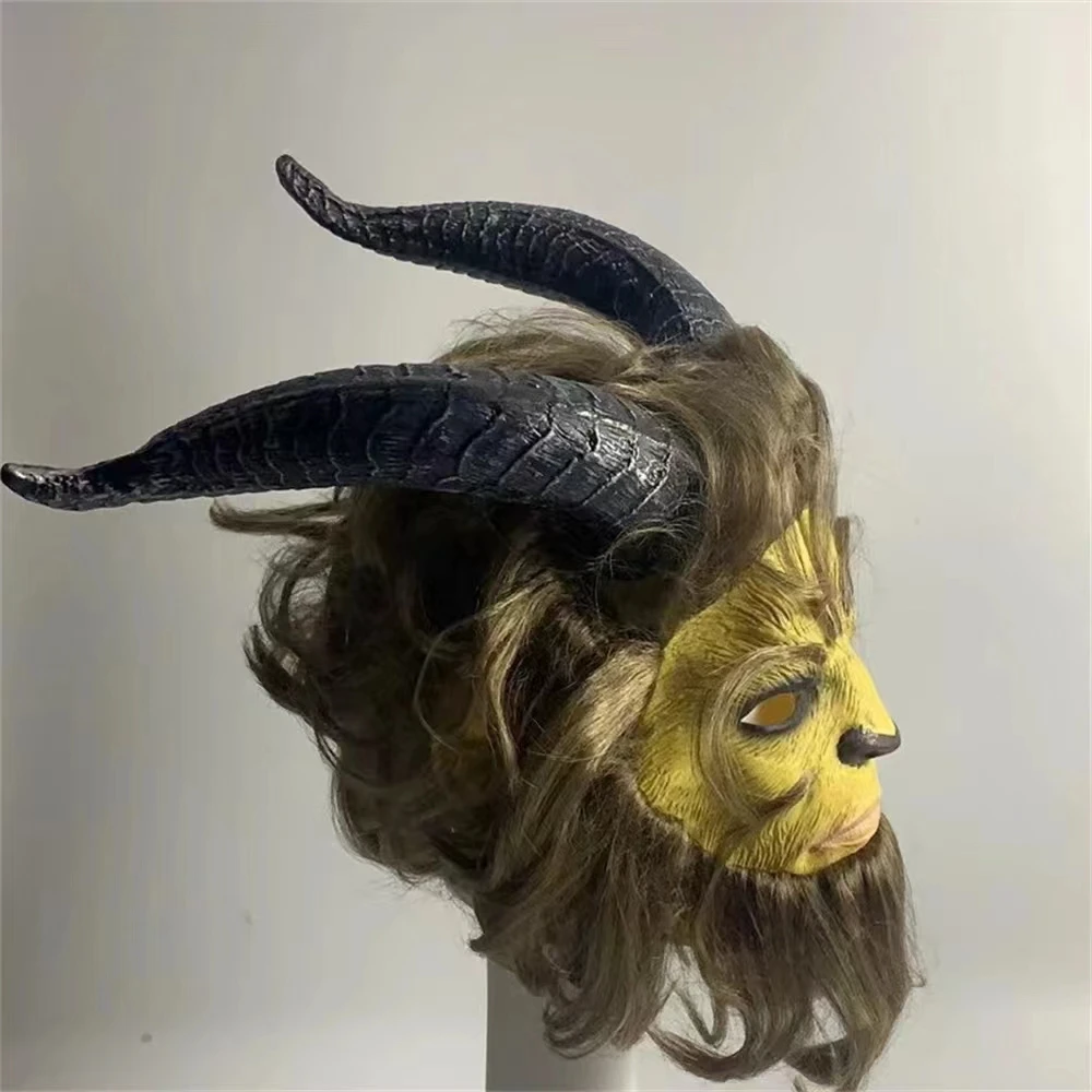 Beauty and Beast Realistic Latex Animal Mask Prince Adam Helmet Full face Halloween Horror Monster Latex Breathable Clothing