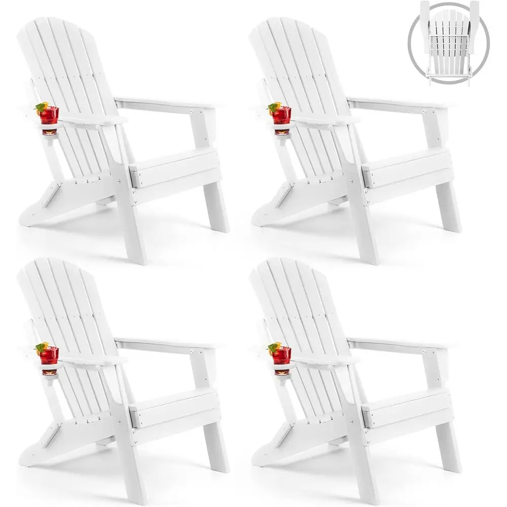 

Набор из 4-х прочных стульев Адирондак из устойчивого к атмосферным воздействиям материала HDPE и встроенными подстаканниками для уличных зонах вогнища.