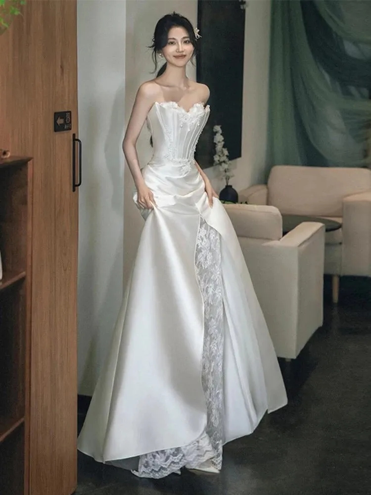 

Strapless light luxury forest-themed fish-tail chiffon elegant welcome dress