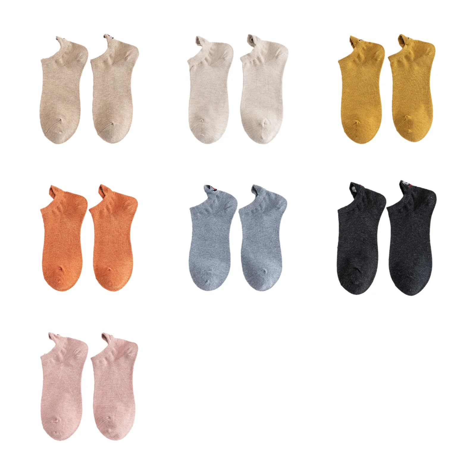 Funny cartoon socks 7-color set (khaki/beige/turmeric/orange/navy blue/black/pink)