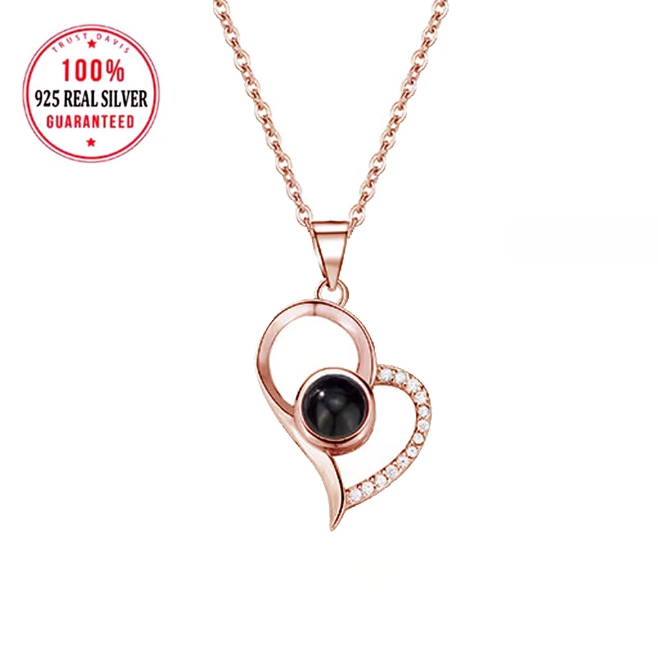 S925 Sterling Silver Custom Color Picture Projection Necklace Heart Pendant For Mom Girlfriend Valentine Birthday Romantic Gifts view 2