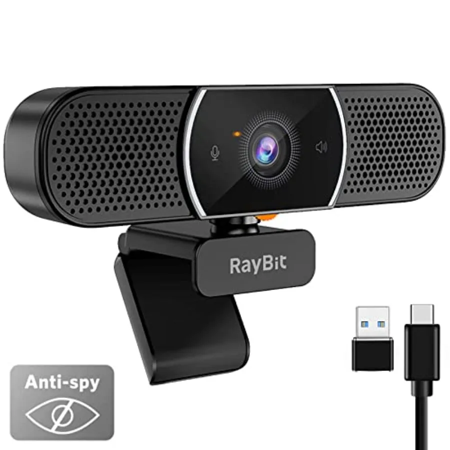 3 in 1 Webcam - 2K HD USB C Webcam with Microphone and Speaker Stereo Sound and Noise-Cancelling Mics Privacy Cover Light Corre