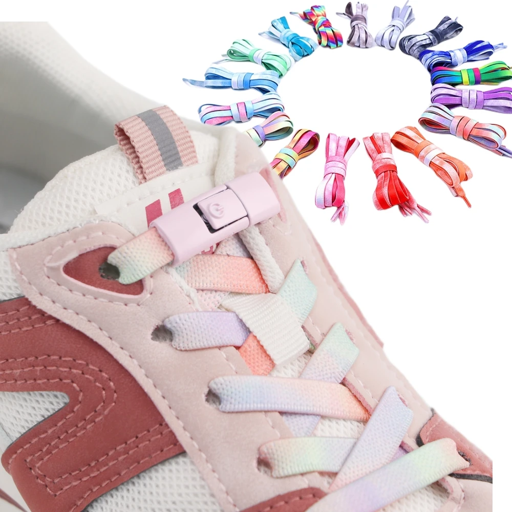 Press Lock Shoelaces Without Ties New Gradient Flat Elastic Laces Sneakers Kids Adult No Tie Shoe Laces for Shoes Accessories