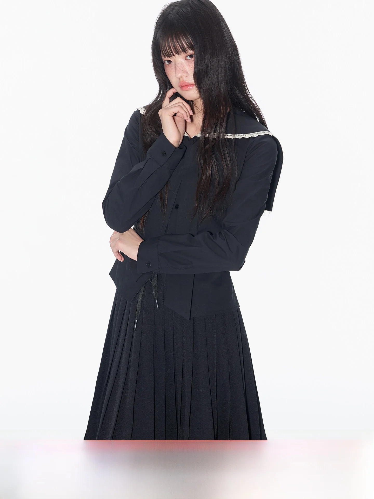 

Оригинальный дизайн, длинный све, завязанный на талии, темно-синий воротник, женский утюг с галстуком-бабочкой, черный цвет, Cotton irt