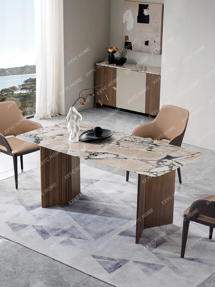 

Обеденный стол TT из натурального мрамора в стиле лёгкой роскоши, современный минималистичный обеденный стол