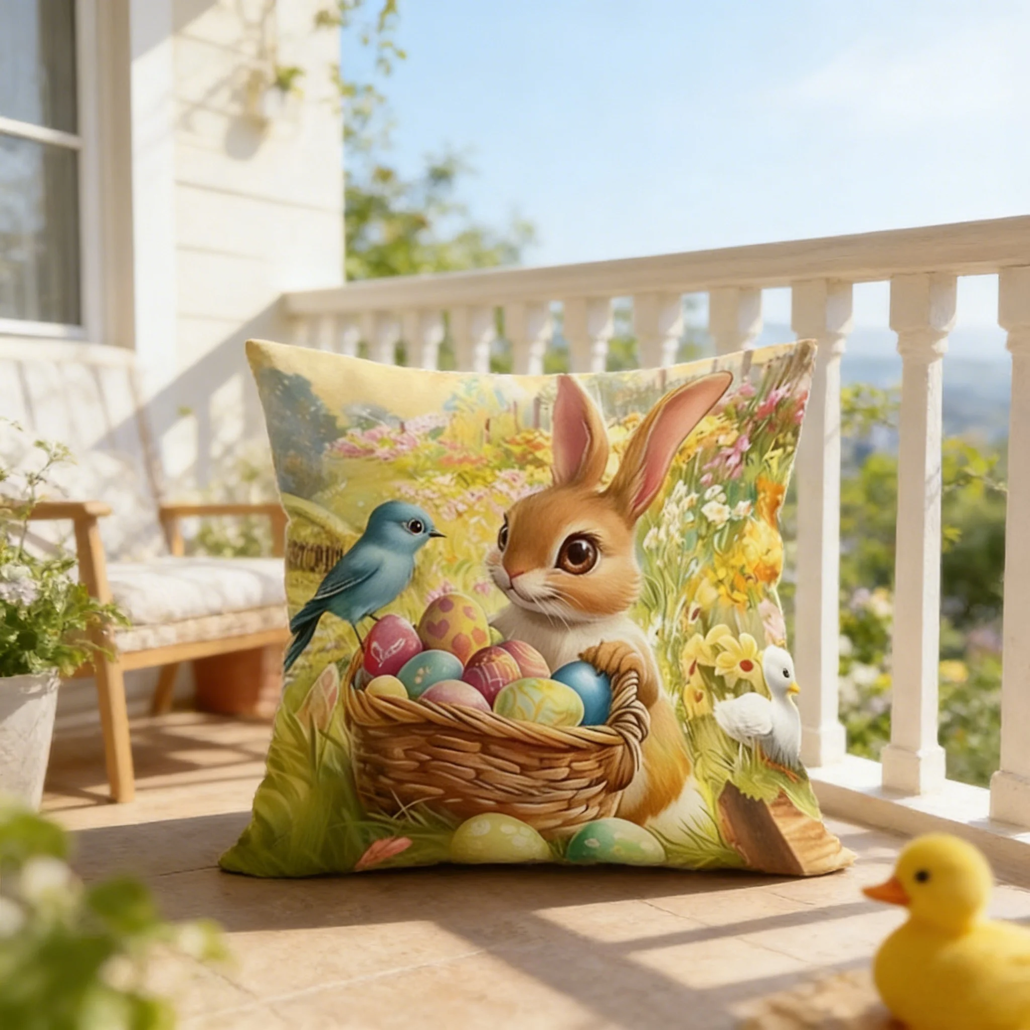 Easter Theme Double Sided Print Pillow Cover for Sofa All Season Home Decor Gift Polyester Fabric Soft Comfortable Skin Friendly