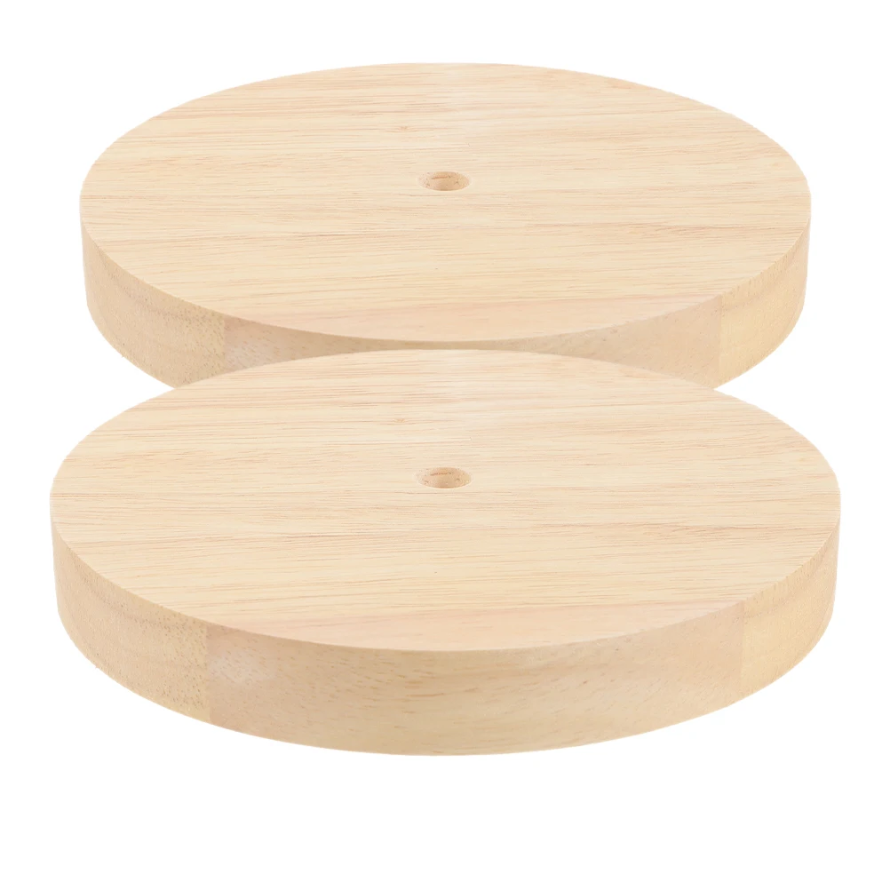 

2pcs Solid Wood Lamp Base Round Natural Stable DIY LED Light Holder for Bedroom Study Decor Night Light Small Wooden Base