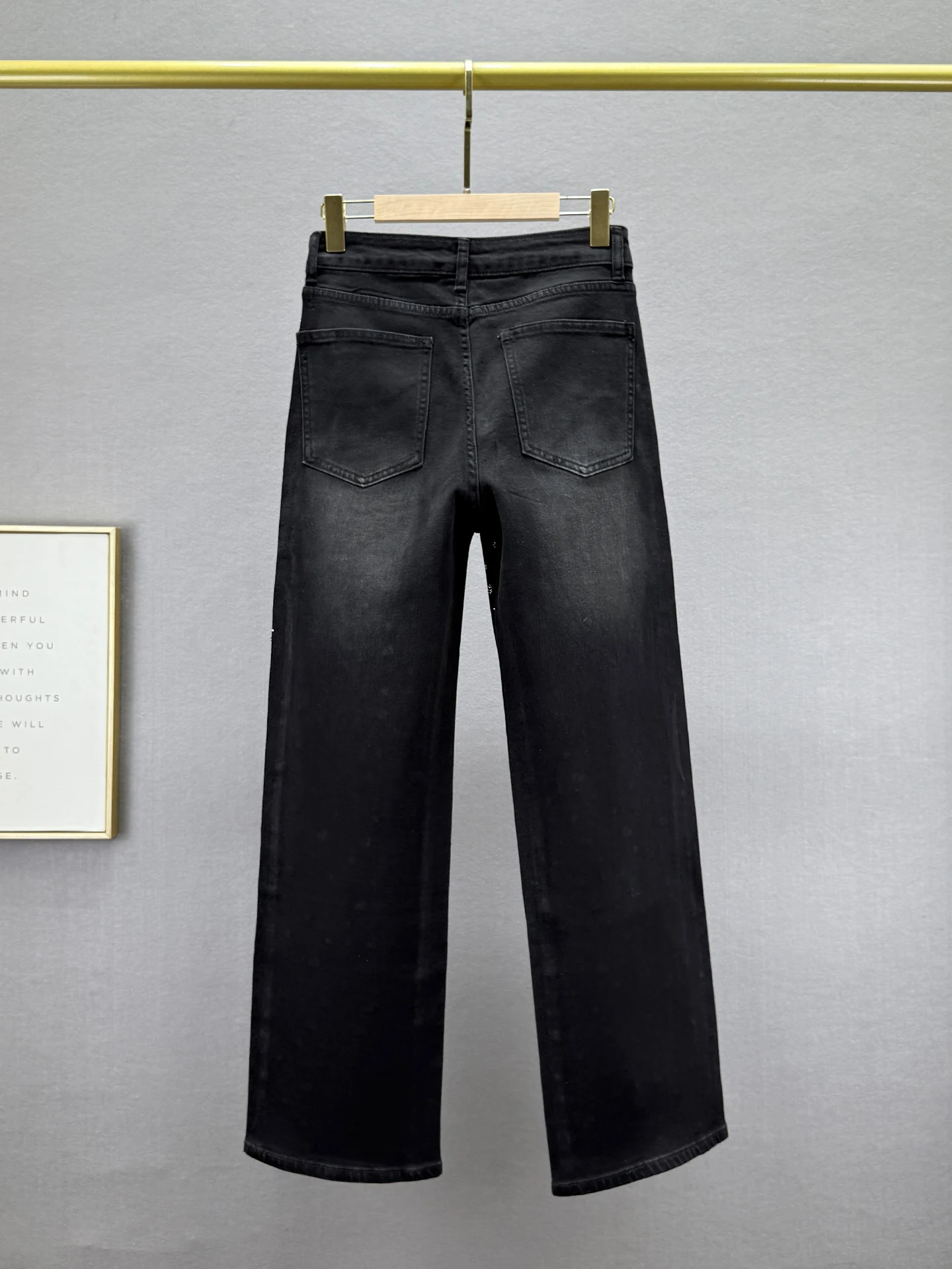 حجر الراين الجينز للنساء أسود مستقيم الساق السراويل 2025 الخريف جديد عالية الخصر فضفاض تمديد السراويل عالية الخصر الجينز